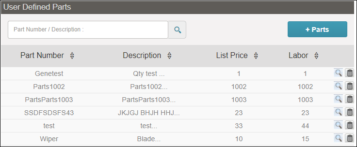 User Defined Parts